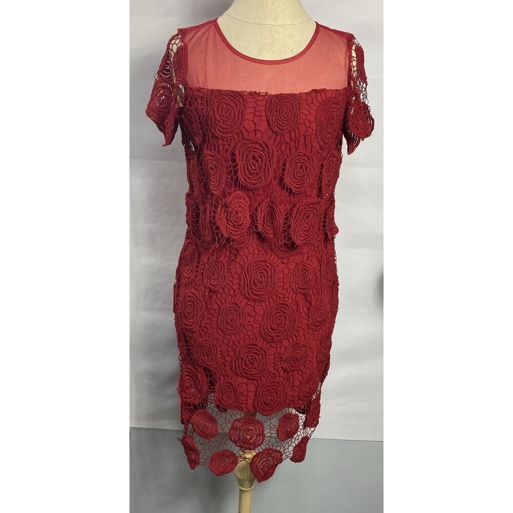 Boutique Women Red Lace/crochet Lined Dress Size Xl   NWT